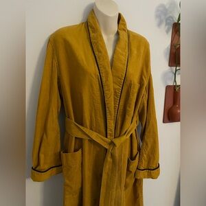 Men’s Lazarus 1950s Mustard Corduroy Smoking Jacket Robe w Black Piping Med